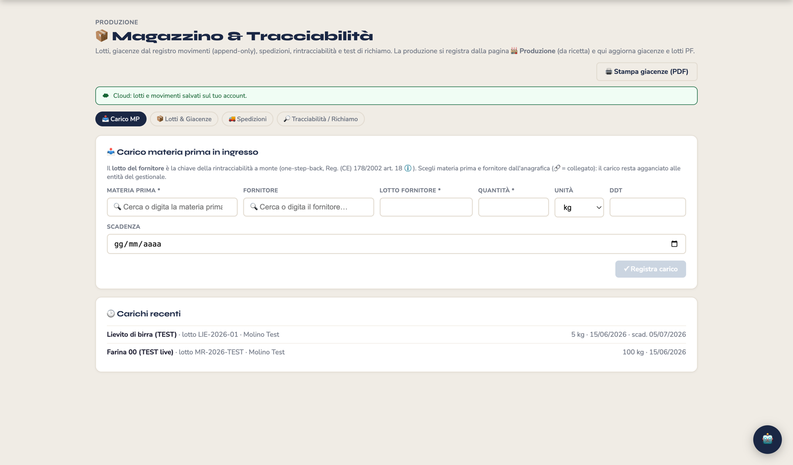 Magazzino, lotti e tracciabilità per il test di richiamo in KoreLab